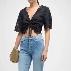 MOTHER The Social Butterfly Cotton Black Crop Top Blouse Size S NWOT